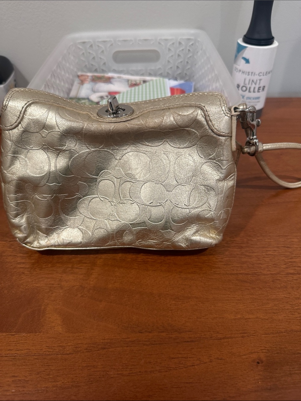 Coach Metallic Champagne Signature Wristlet